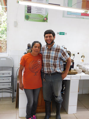 Chepino with IHCAFE's cupper, Francesca Fernandez, at IHCAFE R&D lab in Pena Blanca, Honduras